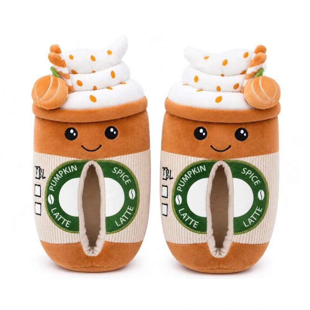 Feetmoji Pumpkin Spice Latte Plush Slippers Women’s Size 9-10 Orange Fall NWT